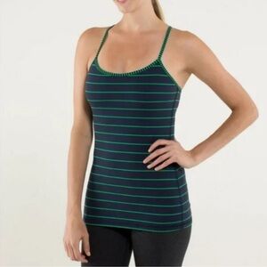 Lululemon power Y tank- spaghetti strap racer back built in bra tank navy green